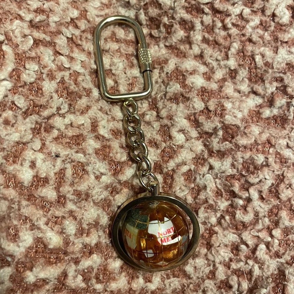 Gemstone Globe Fidget Spinning Goldtone Keychain - Picture 2 of 9